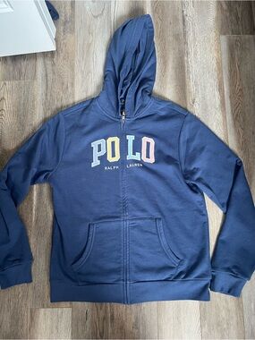 Polo by Ralph Lauren Navy Hoodie with Pastel Lettering